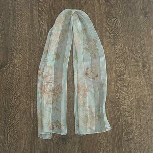 VTG Ralph Lauren Oblong Silk Scarf Sheer Floral Striped Lightweight Japan 10x52"